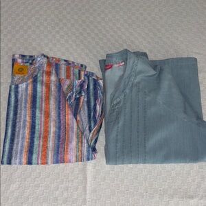 Ruby Rd. Colorful Striped Blouse and Lightwash denim blouse bundle Size Large
